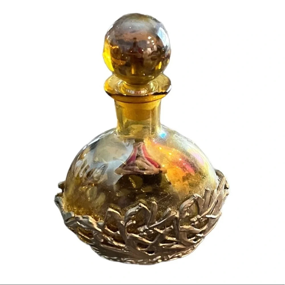 Vintage Iridescent Glass Perfume Bottle Metal Encased Fireflies - Picture 2 of 7